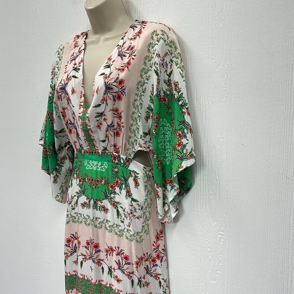 En Creme - Colorful Pastel Floral Flow Sleeves Cutout Maci Dress Size Small - Picture 3 of 15